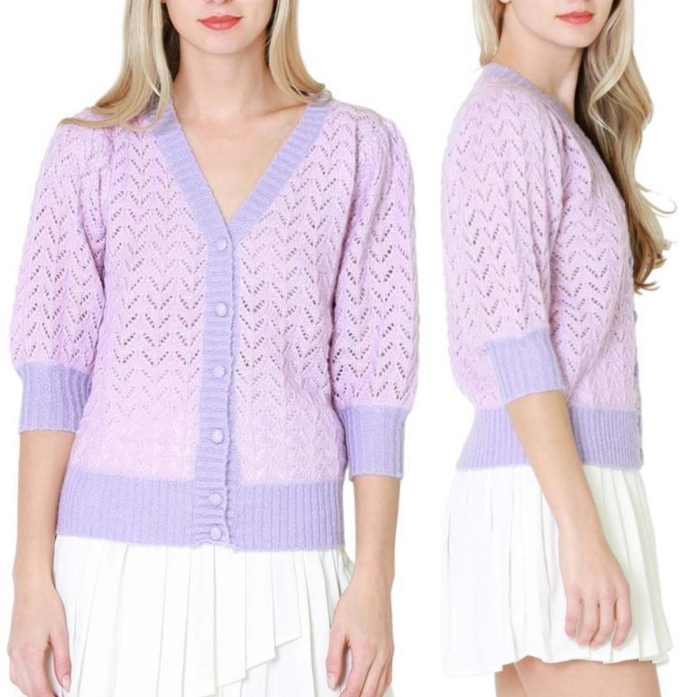 FRNCH Lilly Pointelle Cardigan in Lilac size M